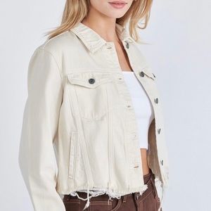 HIDDEN Jeans Jacket - Cream Colored Cropped Frayed Fitted Jacket